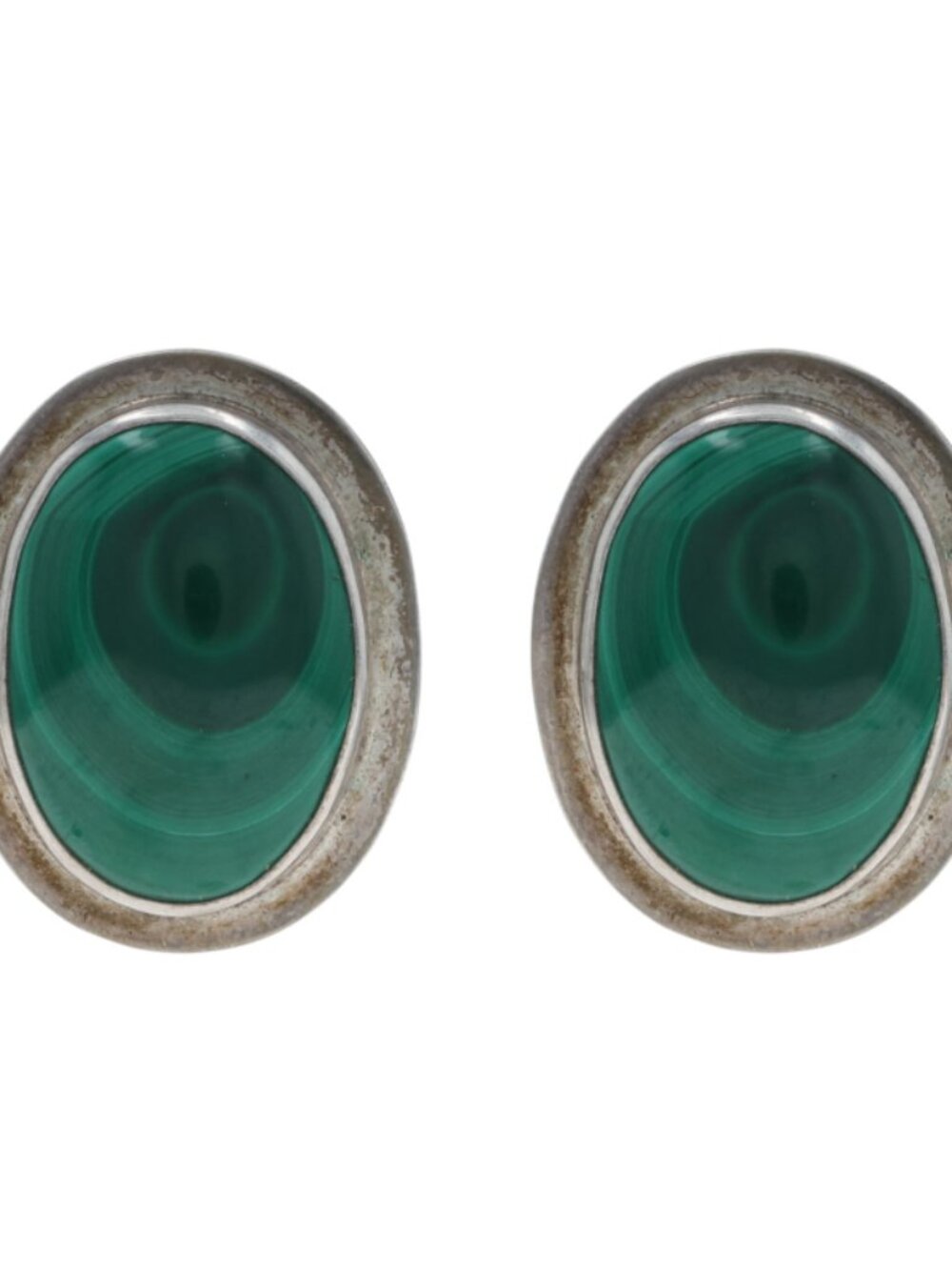 Sterling Malachite Southwestern Large Stud Earrings 925 Oval Cabochon Pierced